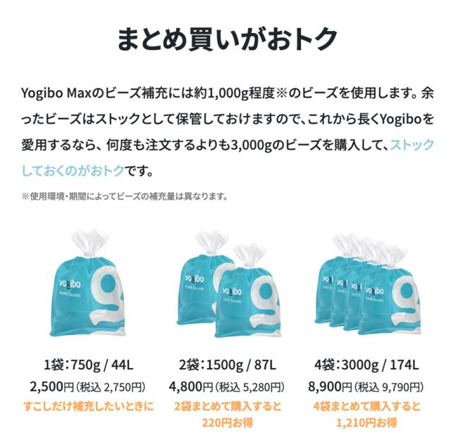 Yogibo製の「補充ビーズ（1500g &frasl; 87L）」ビーズを詰め替えて最高の
