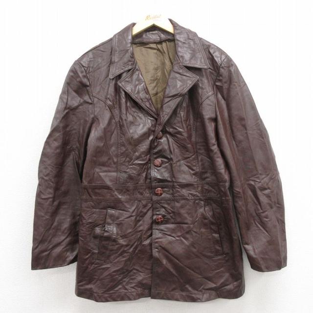 古着 長袖 レザー ジャケット メンズ 80年代 80s ロング丈 USA製 こげ 