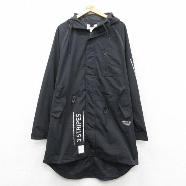 古着 アディダス adidas 長袖 コート パーカー メンズ 3ストライプ ラグラン 大きいサイズ ロング丈 黒 spe 25nov12