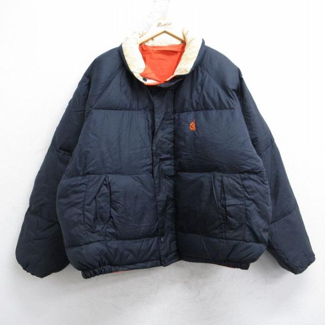 古着 ノーティカ 長袖 ブランド ダウン ジャケット メンズ 90年代 90s ワンポイントロゴ リバーシブル リップストップ 大きいサイズ 紺 25nov14