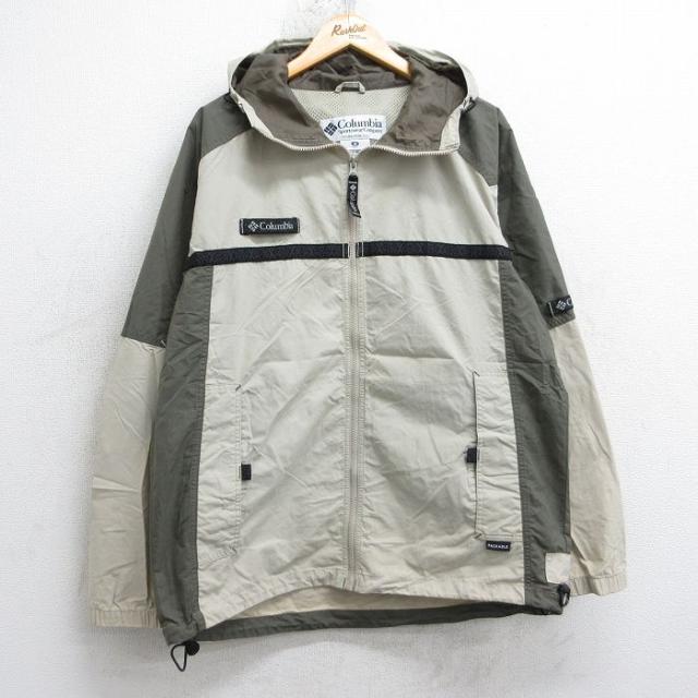 古着 コロンビア 長袖 ナイロン ジャケット パーカー メンズ 00年代 00s ワンポイントロゴ 薄ベージュ 内側メッシュ 25nov18