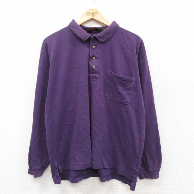 古着 エディーバウアー 長袖 ブランド ポロ シャツ メンズ 90年代 90s コットン 紫 25nov18