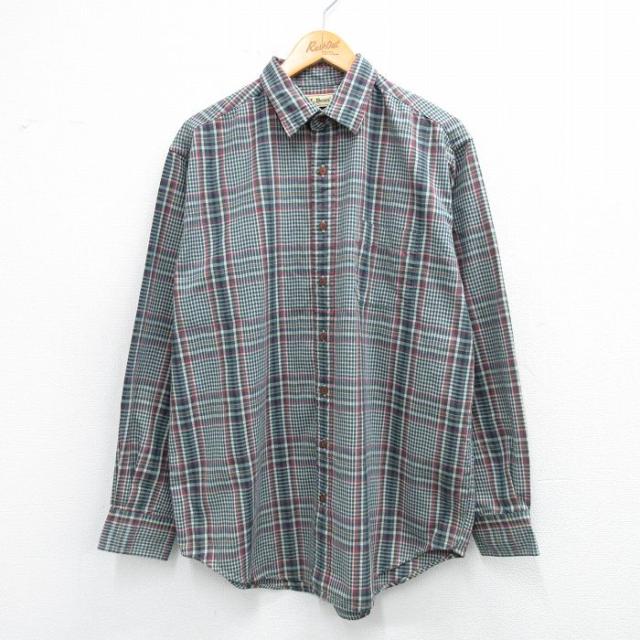 古着 エルエルビーン 長袖 ブランド シャツ メンズ 90年代 90ｓ 紺他 チェック 25nov18