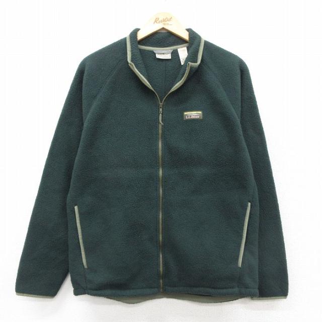 古着 エルエルビーン 長袖 フリース ジャケット メンズ 00年代 00s ワンポイントロゴ ラグラン 濃緑他 25nov21