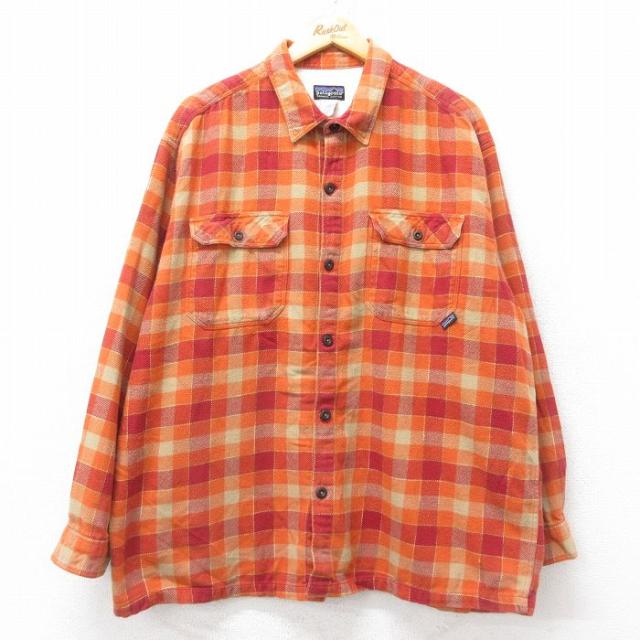 古着 パタゴニア patagonia 長袖 ヘビー フランネル シャツ メンズ 00年代 00s 大きいサイズ オーガニックコットン オレンジ他 チェック spe 25nov25