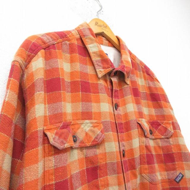 古着 パタゴニア patagonia 長袖 ヘビー フランネル シャツ メンズ 00年代 00s 大きいサイズ オーガニックコットン オレンジ他 チェック spe 25nov25_1