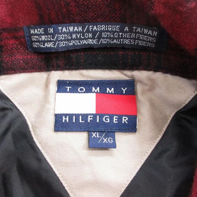 古着 トミーヒルフィガー 長袖 ブランド ウール シャツ メンズ 90年代 90s ワンポイントロゴ 大きいサイズ ロング丈 開襟 オープンカラー エンジ他 オンブレ チェック spe 25nov27_4