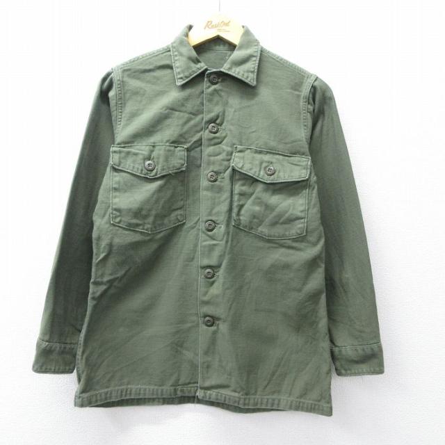 古着 長袖 ミリタリー シャツ メンズ 70年代 70s コットン 濃緑 spe 25nov28