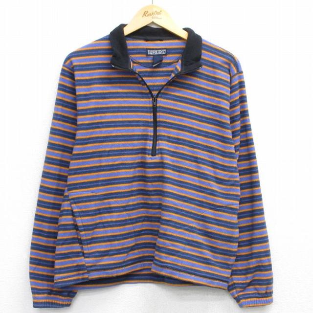 古着 ランズエンド 長袖 ハーフジップ フリース ジャケット メンズ 90年代 90s USA製 紺他 ボーダー spe 25nov29