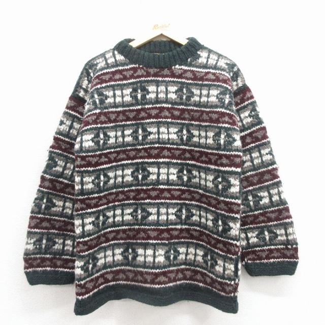 古着 長袖 セーター メンズ 00年代 00s ウール クルーネック エクアドル製 緑他 spe 25nov29