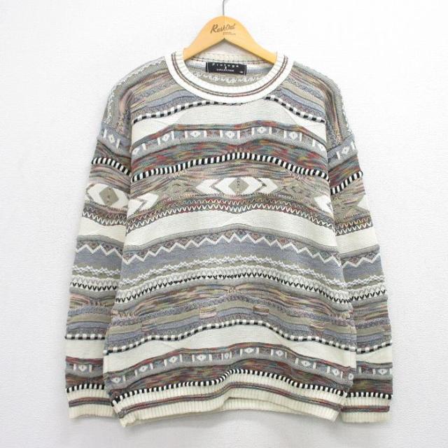 古着 長袖 セーター メンズ 90年代 90s 3Dニット アクリル クルーネック USA製 グレー系他 spe 25dec04