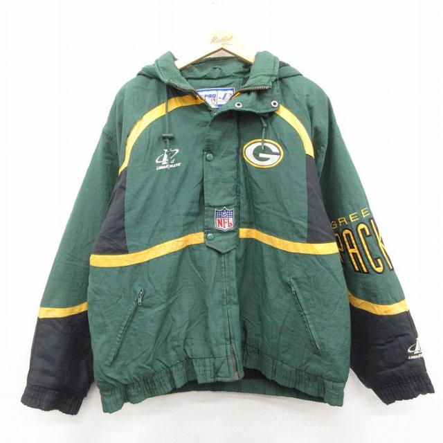 古着 長袖 ナイロン ジャケット パーカー メンズ 90年代 90s NFL グリーンベイパッカーズ 緑 内側キルティング アメフト スーパーボウル spe 25dec09