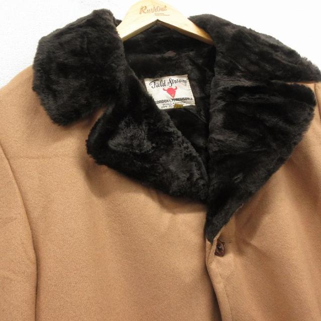 古着 長袖 ウール コート メンズ 80年代 80s ロング丈 茶 内側フェイクファー 25dec11_1