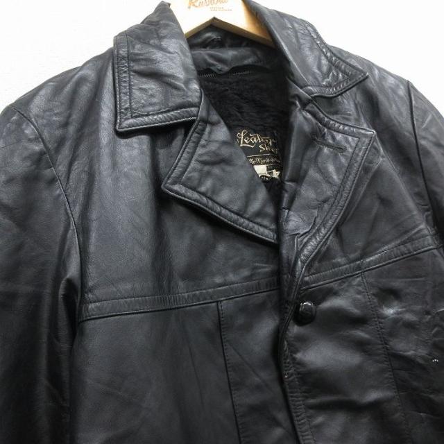 古着 シアーズ 長袖 レザー ジャケット メンズ 80年代 80s ロング丈 黒