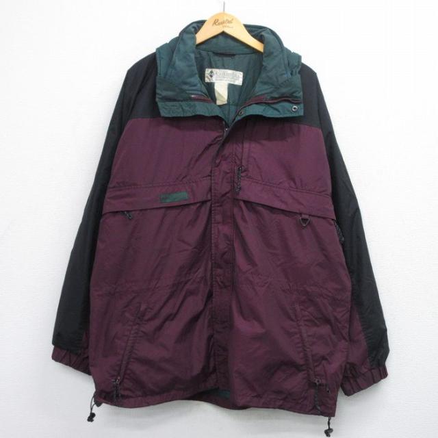 古着 コロンビア 長袖 ナイロン ジャケット メンズ 90年代 90s ワンポイントロゴ 大きいサイズ ロング丈 紫他 spe 25dec16