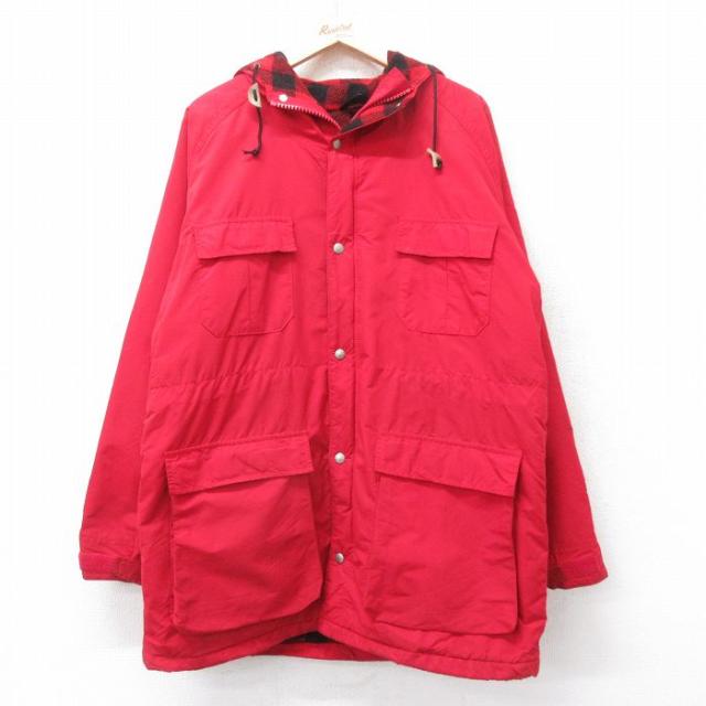 古着 エルエルビーン 長袖 ナイロン ジャケット マウンテン パーカー メンズ 80年代 80s BAXTER STATE PARKA ロング丈 USA製 赤 内側ウール 25dec18