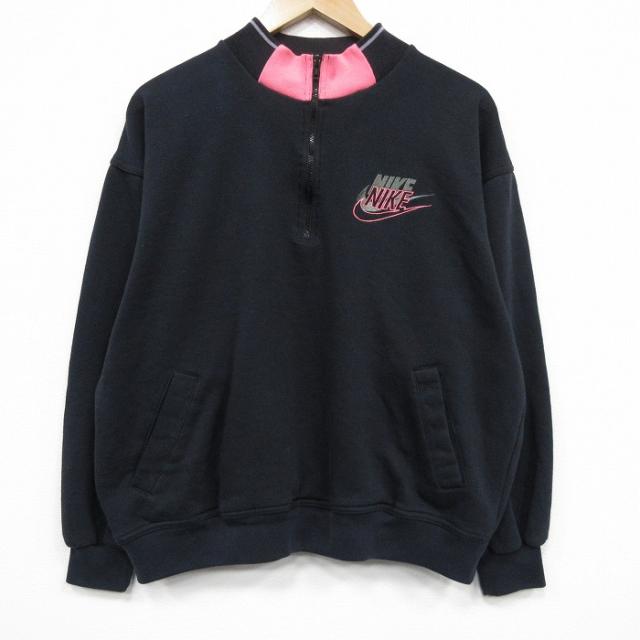 古着 ナイキ NIKE 長袖 ハーフジップ スウェット メンズ 90年代 90s ワンポイントロゴ 大きいサイズ 黒 spe 25dec18