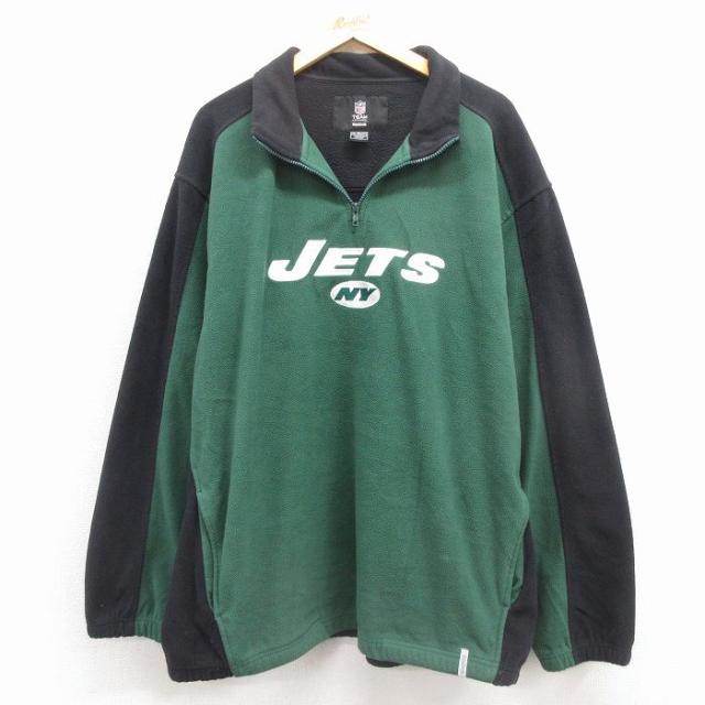 古着 リーボック 長袖 ハーフジップ フリース ジャケット メンズ NFL ニューヨークジェッツ 刺繍 大きいサイズ ツートンカラー 緑 アメフト スーパーボウル 25dec19