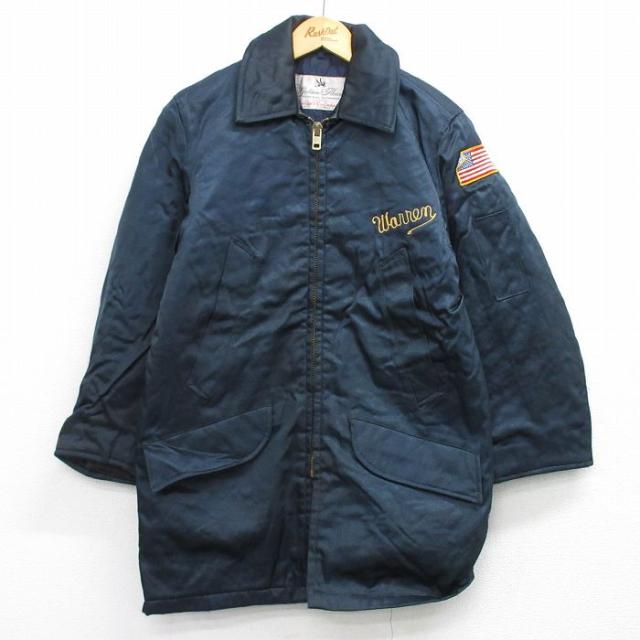 古着 ゴールデンフリース 長袖 ジャケット メンズ 80年代 80s 星条旗 ロング丈 USA製 紺 内側キルティング 25dec22