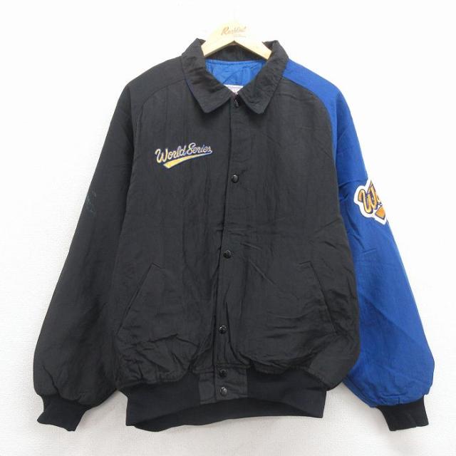 古着 スターター 長袖 ナイロン ジャケット メンズ 90年代 90s MLB ワールドシリーズ 大きいサイズ ツートンカラー 黒 メジャーリーグ ベースボール 野球 spe 25dec24