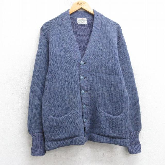 古着 長袖 ビンテージ ニット カーディガン メンズ 50年代 50s レタード  無地 紺 25dec26