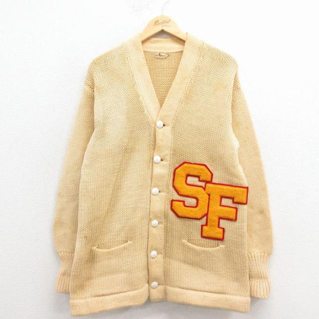 古着 長袖 ビンテージ レタード ニット カーディガン メンズ 50年代 50s SF 生成り spe 25dec26