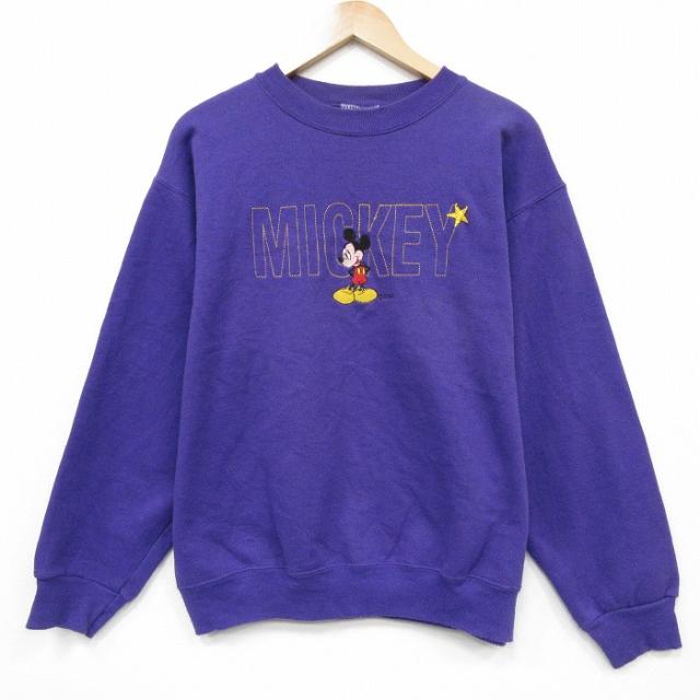 古着 長袖 スウェット メンズ 90年代 90s ディズニー ミッキー 刺繍 クルーネック USA製 紫 spe 25dec27