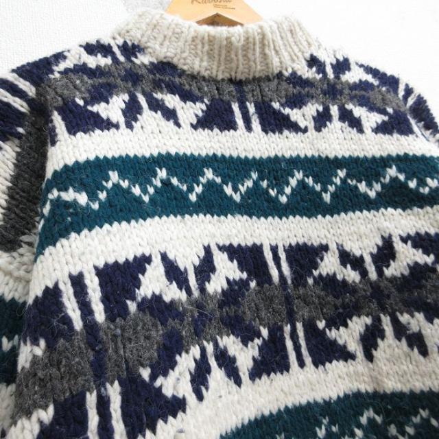 古着 長袖 セーター メンズ 雪柄 ウール モックネック ハイネック エクアドル製 白他 spe 25dec27_1
