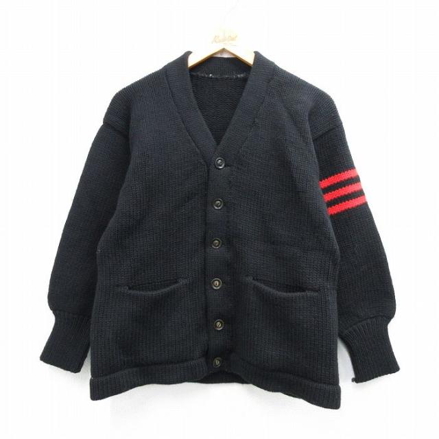 古着 長袖 ビンテージ ニット カーディガン メンズ 50年代 50s レタード 黒 spe 25dec27