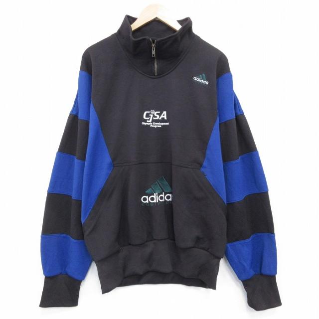 古着 アディダス adidas 長袖 ハーフジップ スウェット メンズ 90年代 90s エキップメント CJSA 大きいサイズ ラグラン クルーネック 黒他 spe 26jan07