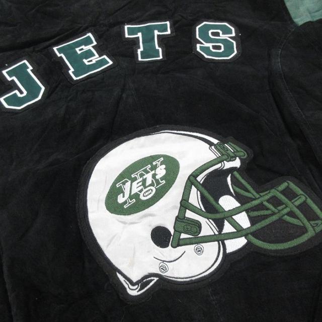 古着 長袖 スエード レザー ジャケット メンズ NFL ニューヨークジェッツ ツートンカラー 黒 内側キルティング アメフト スーパーボウル spe 26jan09_4