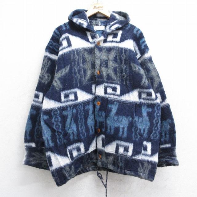 古着 長袖 ジャケット パーカー メンズ アルパカ 手編み ハンドメイド 紺他 spe 26jan13