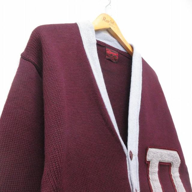 古着 JAMES E BRINE 長袖 ビンテージ レタード ニット カーディガン メンズ 50年代 50s D ウィングフット ツートンカラー ウール エンジ他 spe 26jan15_1