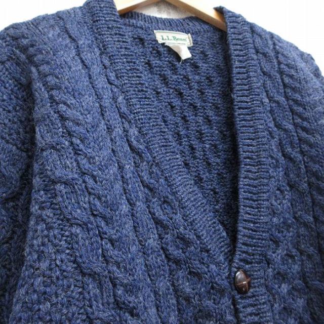 古着 エルエルビーン 長袖 アラン フィッシャーマン ケーブル ニット カーディガン メンズ 80年代 80s ウール アイルランド製 紺 spe 26jan16_1