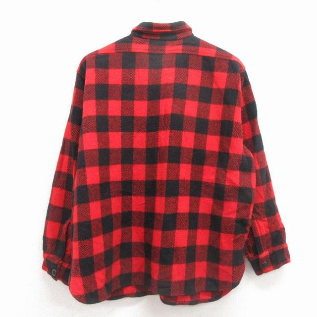 古着 長袖 ビンテージ ウール シャツ メンズ 70年代 70s マチ付き 赤 バッファロー チェック 26jan22_2