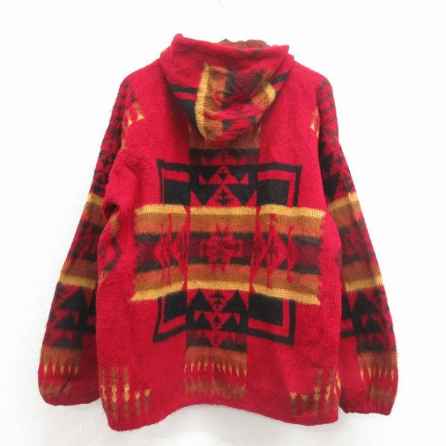 古着 TEJIDOS RUMINAHUI 長袖 フルジップ ニット カーディガン メンズ ネイティブ柄 エクアドル製 赤 spe 26jan22_2
