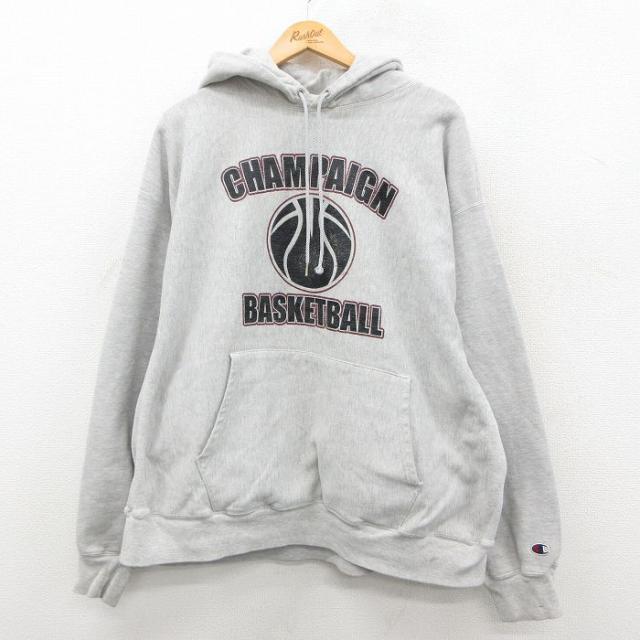 古着 長袖 チャンピオン Champion リバースウィーブ パーカー メンズ 00年代 00s バスケットボール 大きいサイズ 薄グレー 霜降り 26jan29