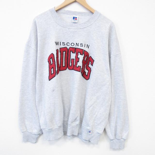 古着 ラッセル 長袖 スウェット メンズ 90年代 90s BADGERS クルーネック USA製 薄グレー 霜降り spe 26jan31