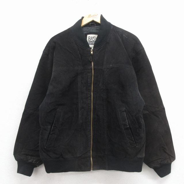 古着 ベーシックエディションズ 長袖 スエード レザー ジャケット メンズ 00年代 00s 黒 内側キルティング 26feb18