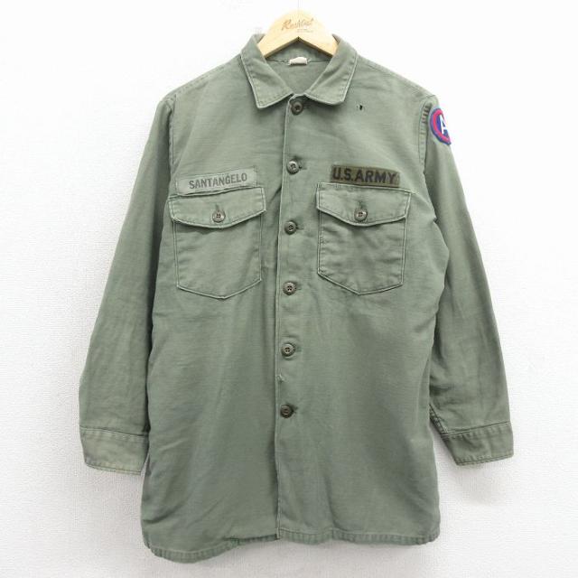 古着 長袖 ビンテージ ミリタリー シャツ メンズ 60年代 60s コットン USA製 緑 26feb18