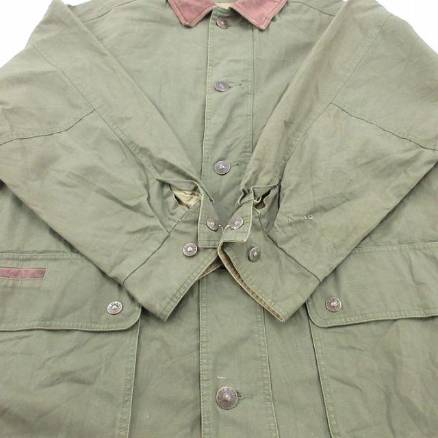 古着 ティンバーランド 長袖 ハンティング ジャケット メンズ 90年代 90s 襟レザー 大きいサイズ ロング丈 コットン 緑他 26feb19_6