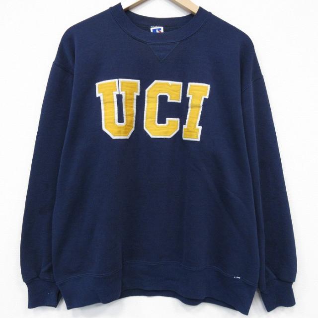 古着 ラッセル 長袖 スウェット メンズ 90年代 90s UCI クルーネック USA製 紺 spe 26feb24
