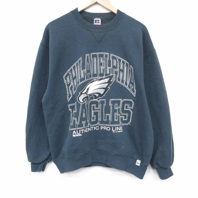 古着 ラッセル 長袖 スウェット メンズ 90年代 90s NFL フィラデルフィアイーグルス クルーネック USA製 濃緑 アメフト スーパーボウル spe 26mar10