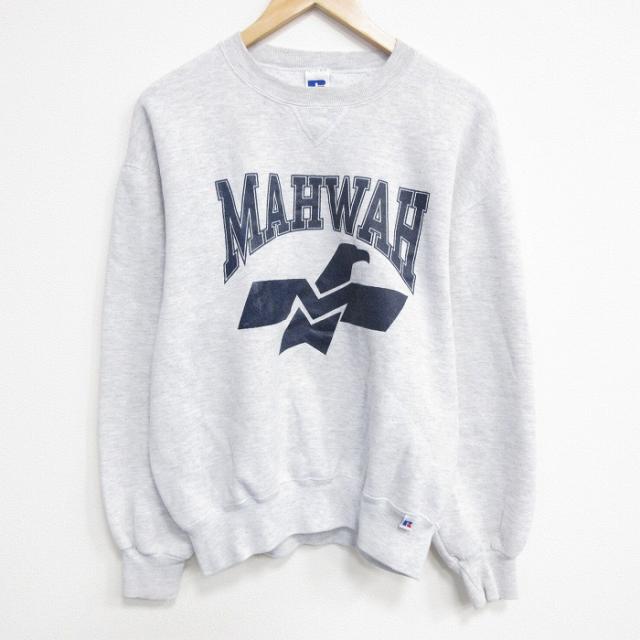 古着 長袖 スウェット メンズ 90年代 90s MAHWAH クルーネック USA製 薄グレー 霜降り spe 26mar14
