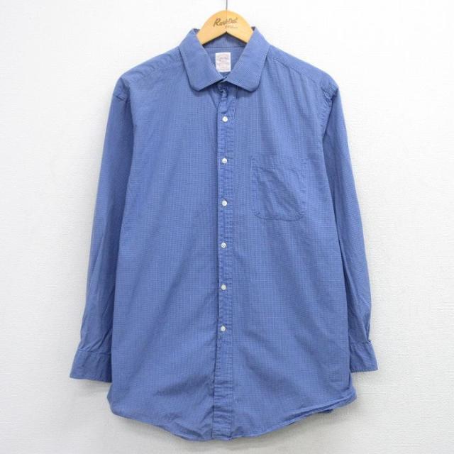 古着 ブルックスブラザーズ 長袖 ブランド シャツ メンズ 90年代 90s ロング丈 コットン USA製 薄紺他 チェック spe 26mar18