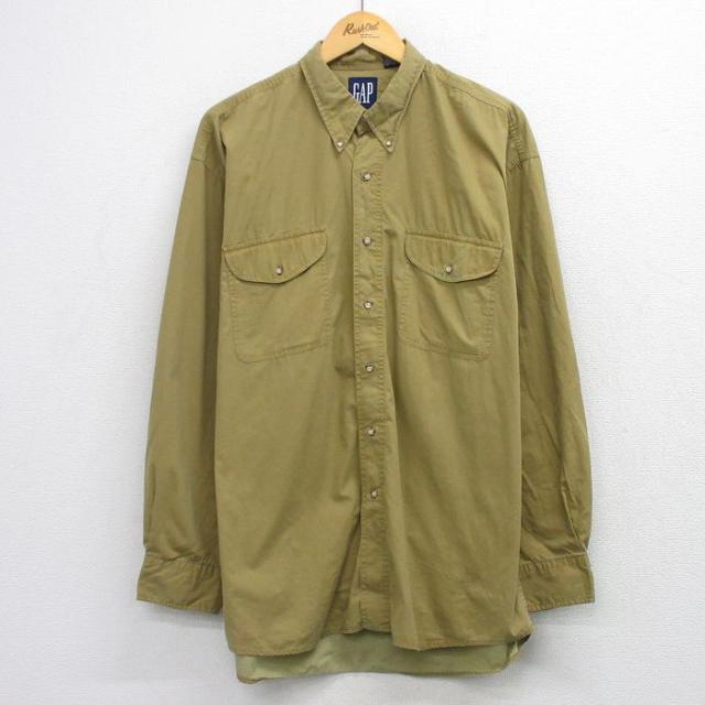 古着 ギャップ GAP 長袖 ブランド シャツ メンズ 90年代 90s 大きいサイズ ロング丈 コットン ボタンダウン 茶系 spe 26mar18