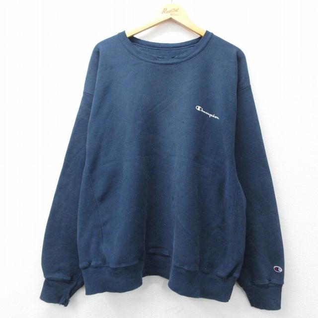 古着 長袖 チャンピオン Champion リバースウィーブ メンズ 00年代 00s ワンポイントロゴ 大きいサイズ クルーネック 紺 spe 26apr02