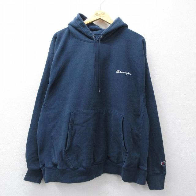 古着 長袖 チャンピオン Champion リバースウィーブ パーカー メンズ 00年代 00s ワンポイントロゴ ボロ 大きいサイズ 紺 spe 26apr02