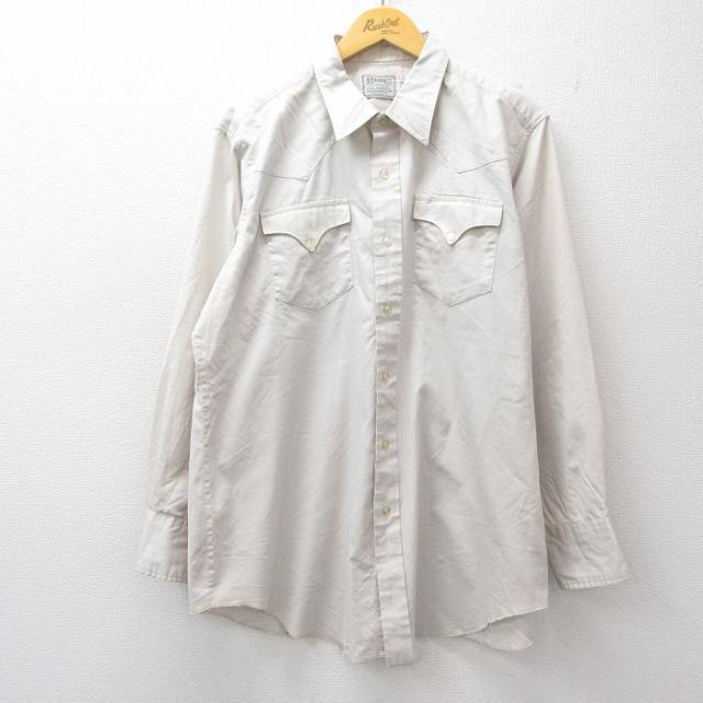 古着 H BAR C 長袖 ウエスタン シャツ メンズ 90年代 90s ロング丈 USA製 薄ベージュ spe 26apr06