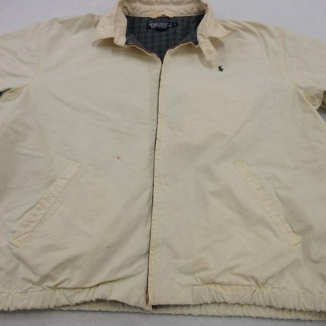 古着 ラルフローレン 長袖 ブランド ジャケット スイングトップ メンズ 90年代 90s ワンポイントロゴ ボロ 大きいサイズ コットン 薄ベージュ 内側フランネル 26apr07_5